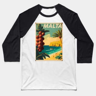 Malta Coastline Vintage Travel Art Poster Baseball T-Shirt